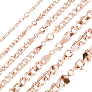 Finished Medium Flat Curb Anklet in Sterling Silver 18K Pink Gold Finish (3.00 mm - 11.00 mm)