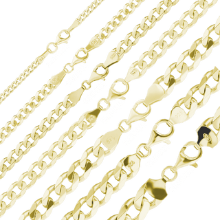 Finished Medium Flat Curb Anklet in Sterling Silver 18K Yellow Gold Finish (3.00 mm - 11.00 mm)