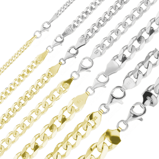 Finished Classic Curb Bracelet in Sterling Silver 18K Two Tone Finish (3.00 mm - 11.00 mm)