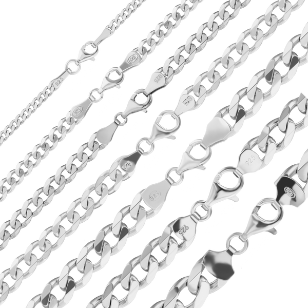 Finished Medium Flat Curb Anklet in Sterling Silver (3.00 mm - 11.00 mm)