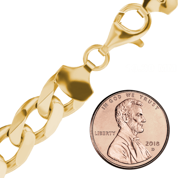 Finished Classic Curb Necklace in Sterling Silver 18K Yellow Gold Finish  (1.50 mm - 11.00 mm)