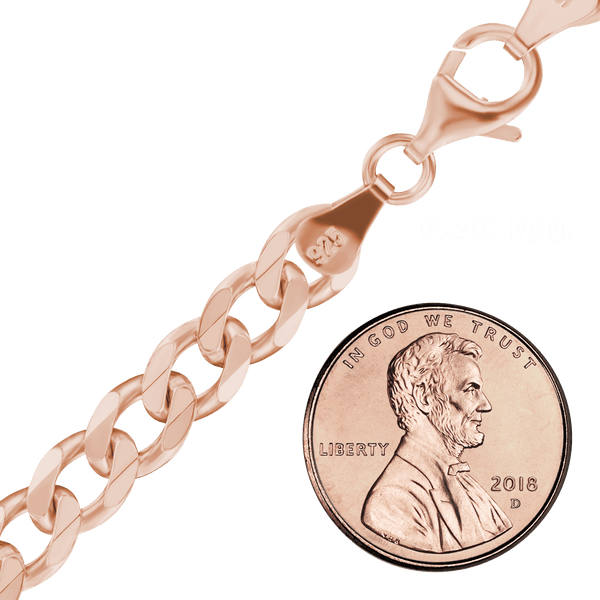 Finished Classic Curb Bracelet in Sterling Silver 18K Pink Gold Finish (3.00 mm - 10.30 mm)