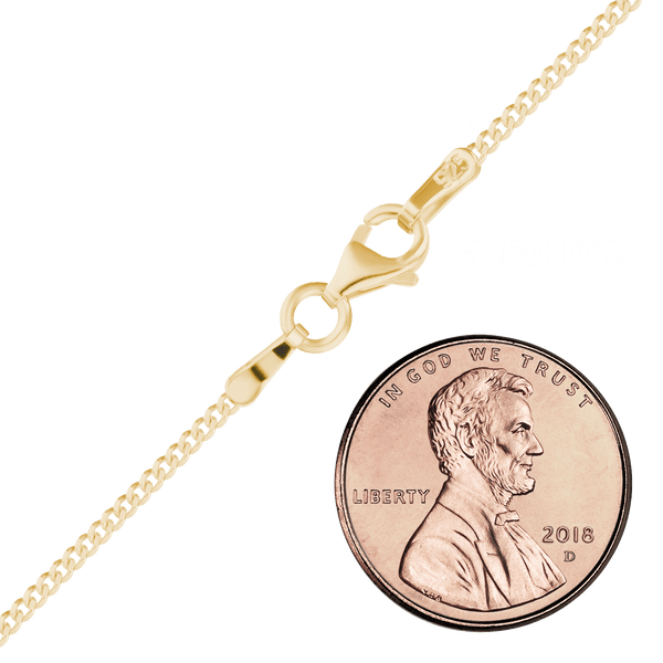 Finished Classic Curb Necklace in Sterling Silver 18K Yellow Gold Finish  (1.50 mm - 11.00 mm)