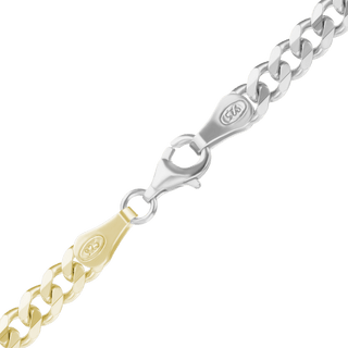 Finished Medium Flat Curb Anklet in Sterling Silver 18K Yellow Gold Two Tone Finish (3.00 mm - 10.30 mm)