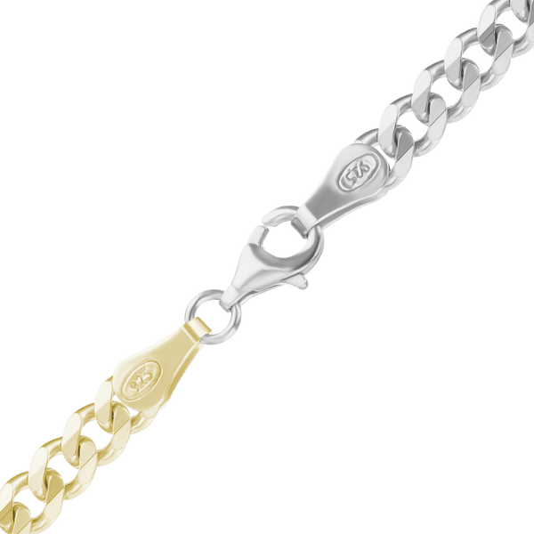 Finished Medium Flat Curb Anklet in Sterling Silver 18K Yellow Gold Two Tone Finish (3.00 mm - 10.30 mm)