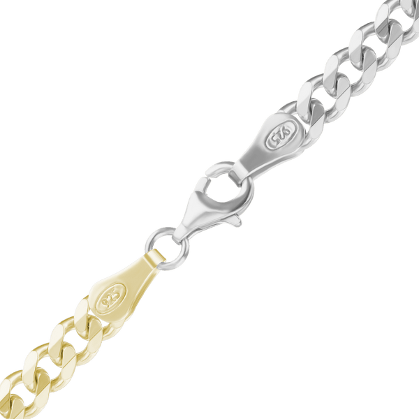 Finished Medium Flat Curb Anklet in Sterling Silver 18K Yellow Gold Two Tone Finish (3.00 mm - 11.00 mm)