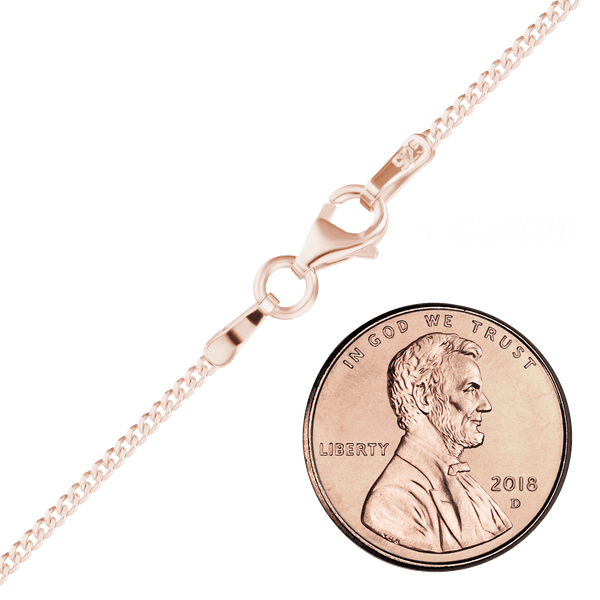 Finished Classic Curb Necklace in Sterling Silver 18K Pink Gold Finish (1.50 mm - 11.00 mm)