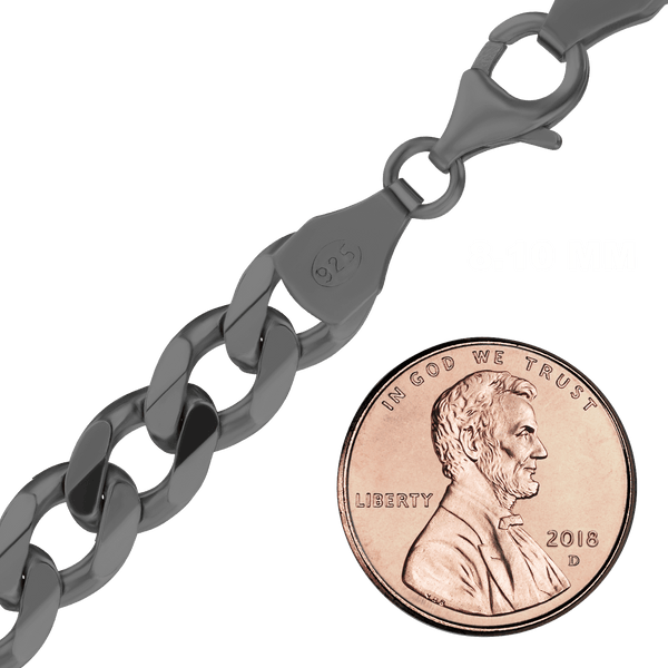 Finished Medium Flat Curb Anklet in Sterling Silver Black Rhodium Finish (3.00 mm - 11.00 mm)