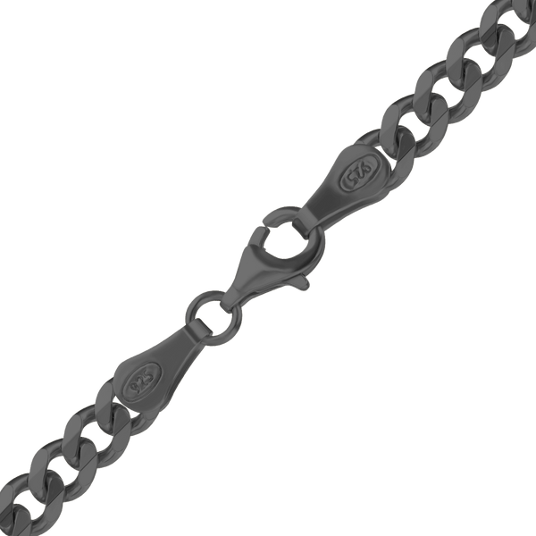 Finished Medium Flat Curb Anklet in Sterling Silver Black Rhodium Finish (3.00 mm - 11.00 mm)