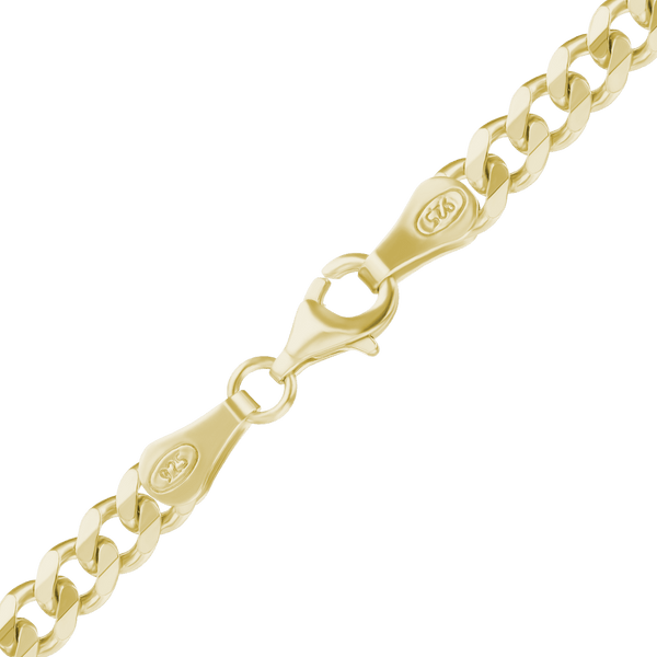 Finished Medium Flat Curb Anklet in Sterling Silver 18K Yellow Gold Finish (3.00 mm - 10.30 mm)