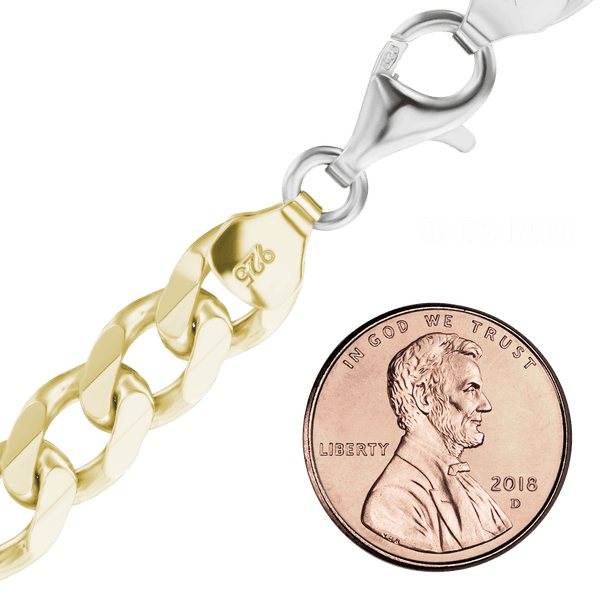 Finished Classic Curb Necklace in Sterling Silver 18K Yellow Gold Two Tone Finish (1.50 mm - 11.00 mm)