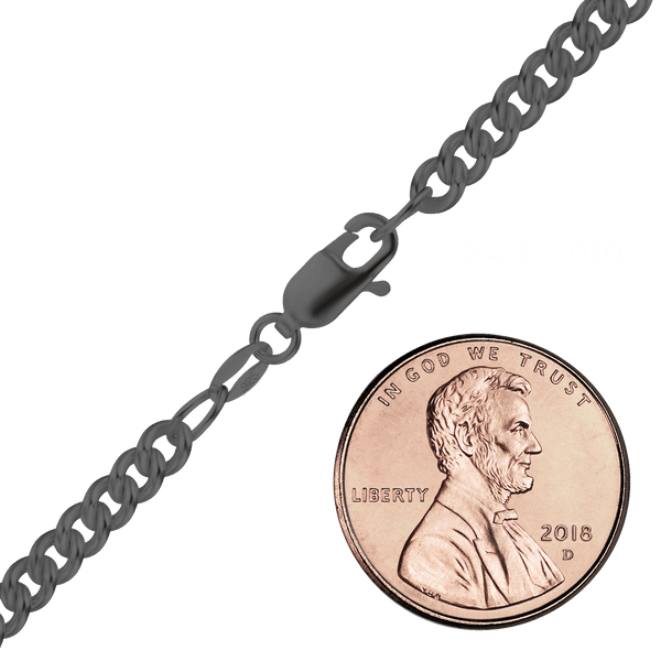 Finished Medium Round Curb Bracelet in Sterling Silver Black Rhodium Finish (3.50 mm - 4.90 mm)