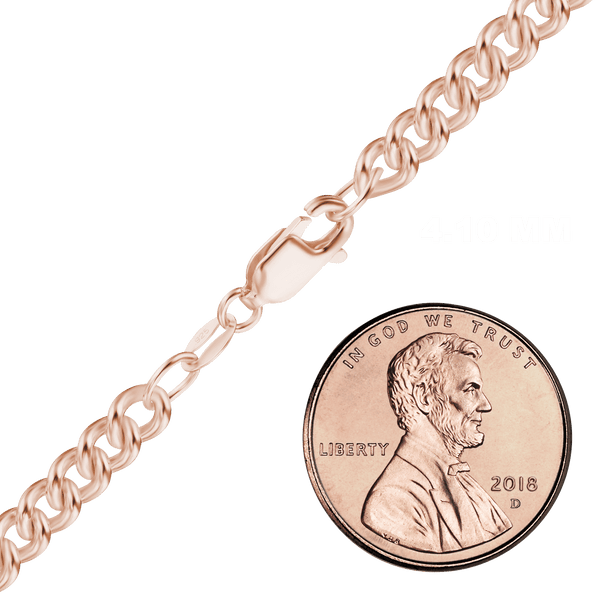 Finished Medium Round Curb Anklet in Sterling Silver 18K Pink Gold Finish (3.50 mm - 4.90 mm)