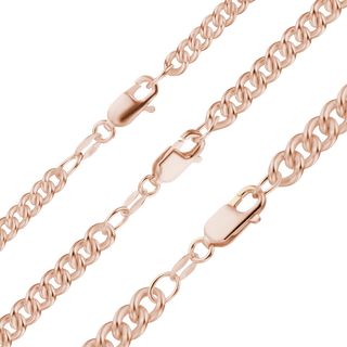 Finished Medium Round Curb Necklace in Sterling Silver 18K Pink Gold Finish (3.50 mm - 4.90 mm)