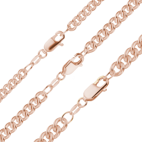 Finished Medium Round Curb Anklet in Sterling Silver 18K Pink Gold Finish (3.50 mm - 4.90 mm)