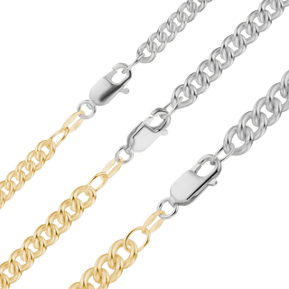 Finished Medium Round Curb Anklet in Sterling Silver 18K Yellow Gold Two Tone Finish (3.50 mm - 4.90 mm)