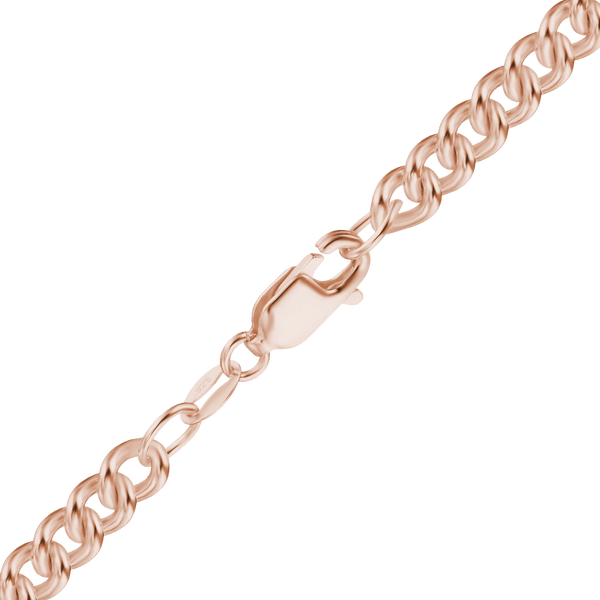 Finished Medium Round Curb Necklace in Sterling Silver 18K Pink Gold Finish (3.50 mm - 4.90 mm)