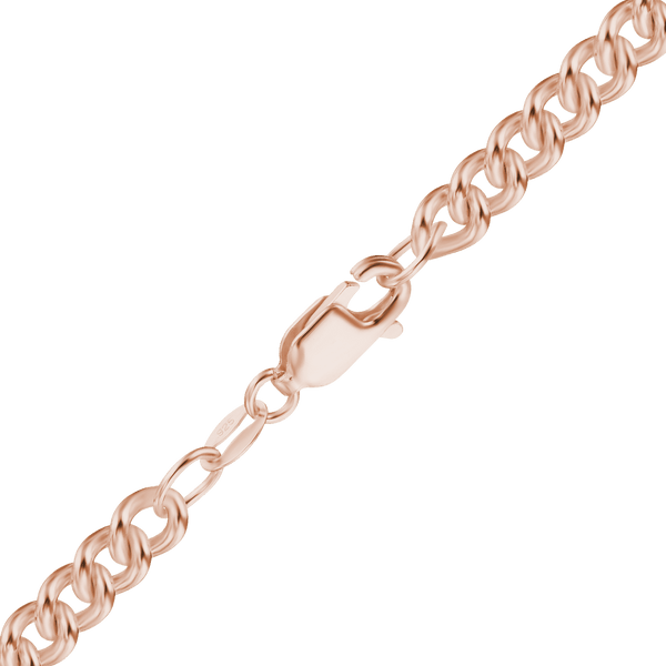 Finished Medium Round Curb Bracelet in Sterling Silver 18K Pink Gold Finish (3.50 mm - 4.90 mm)