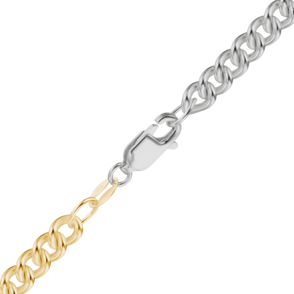 Finished Medium Round Curb Necklace in Sterling Silver 18K Yellow Gold Two Tone Finish (3.50 mm - 4.90 mm)