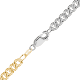 Finished Medium Round Curb Necklace in Sterling Silver 18K Yellow Gold Two Tone Finish (3.50 mm - 4.90 mm)