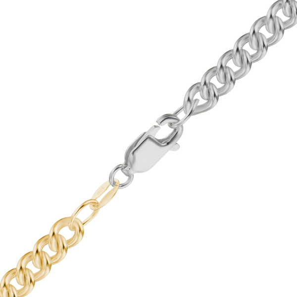 Finished Medium Round Curb Anklet in Sterling Silver 18K Yellow Gold Two Tone Finish (3.50 mm - 4.90 mm)