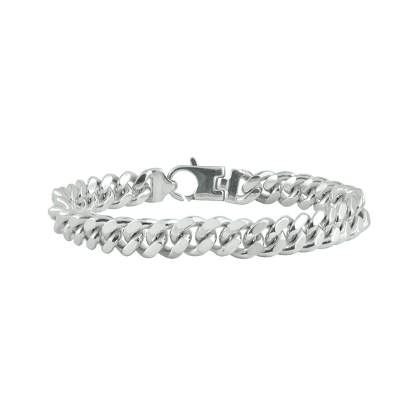 Finished Men's Cuban Curb Bracelet in Sterling Silver Rhodium Finish (7.30 mm - 20.00 mm)