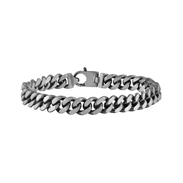 Finished Sterling Silver Men's Cuban Curb Bracelet with Black Ruthenium Finish (9.00 mm - 13.00 mm)