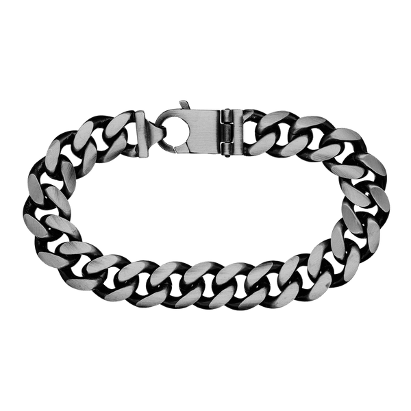 Finished Sterling Silver Men's Cuban Curb Bracelet with Black Ruthenium Finish (9.00 mm - 13.00 mm)