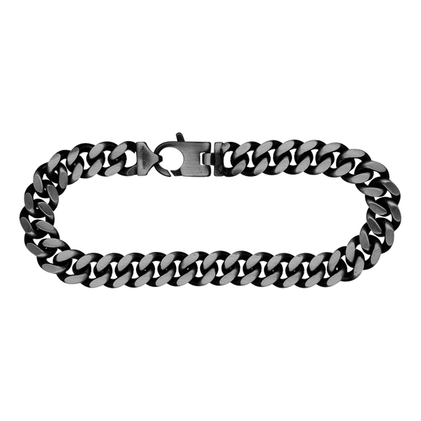 Finished Sterling Silver Men's Cuban Curb Bracelet with Black Ruthenium Finish (9.00 mm - 13.00 mm)