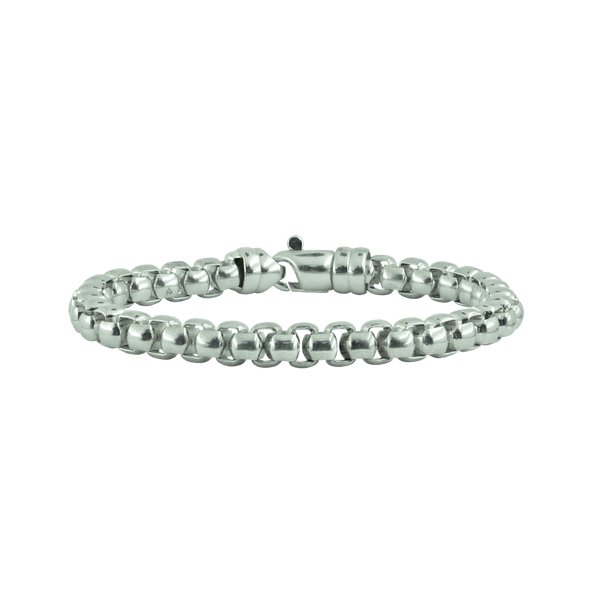 Finished Men's Box Bracelet in Sterling Silver Rhodium Finish (7.50 mm)