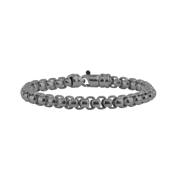 Finished Men's Box Bracelet in Sterling Silver Black Ruthenium Finish (7.50 mm)