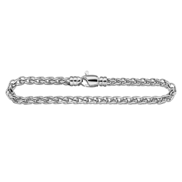 Finished Men's Classic Wheat Bracelet in Sterling Silver Rhodium Finish (4.00 mm - 9.20 mm)