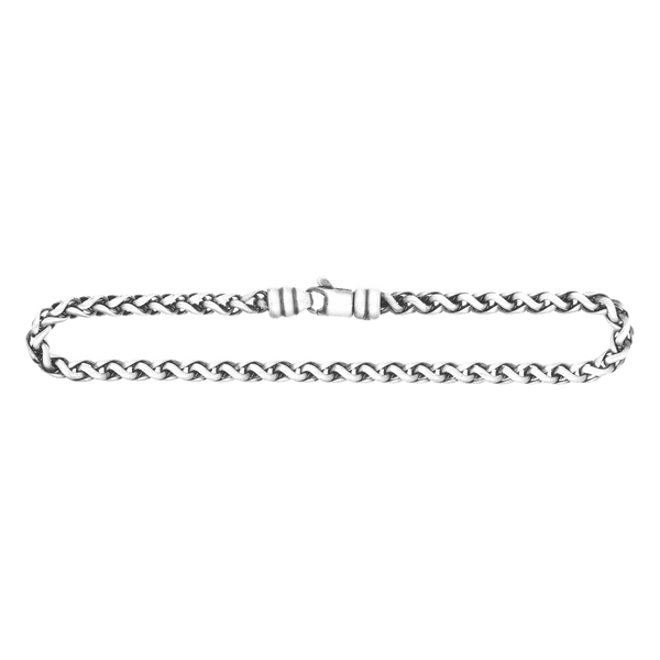 Finished Men's Classic Wheat Bracelet in Sterling Silver Rhodium Finish (4.00 mm - 9.20 mm)