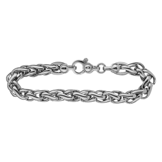 Finished Men's Classic Wheat Bracelet in Sterling Silver Rhodium Finish (4.00 mm - 9.20 mm)