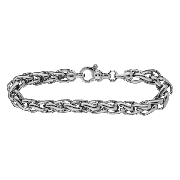 Finished Men's Classic Wheat Bracelet in Sterling Silver Rhodium Finish (4.00 mm - 9.20 mm)