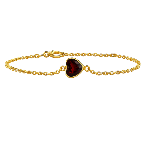 Diamond or Gemstone Heart Bezel Charm in 14K Yellow Diamond Cut Cable Bracelet