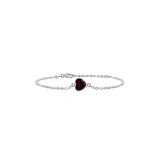 Diamond or Gemstone Heart Bezel Charm in 14K White Diamond Cut Cable Bracelet