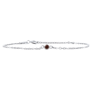 Diamond or Gemstone Round Bezel Charm in 14K White Diamond Cut Cable Bracelet