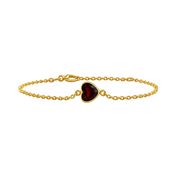 Diamond or Gemstone Heart Bezel Charm in 14K Yellow Round Cable Bracelet