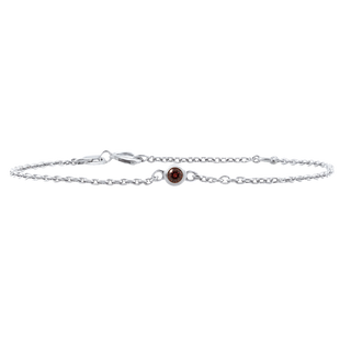 Diamond or Gemstone Round Bezel Charm in 14K White Diamond Cut Cable Bracelet