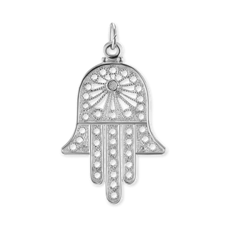 14K Gold Hamsa Filigree Pendant (35 x 20 mm)