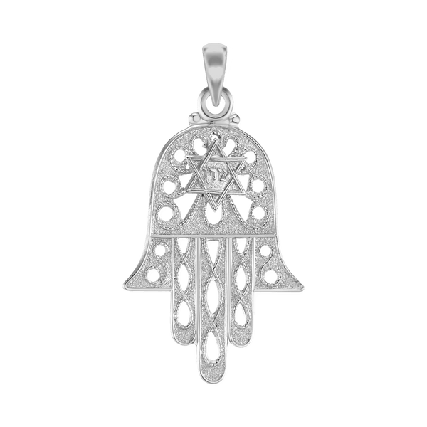 Sterling Silver Filigree Hamsa Pendant (30 x 16 mm)