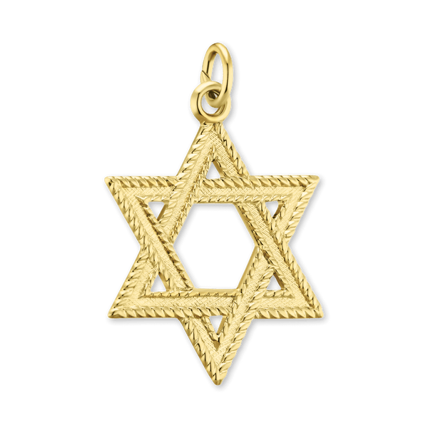 14K Gold Star of David with Detailed Edge (27 x 17 mm - 32 x 22 mm)