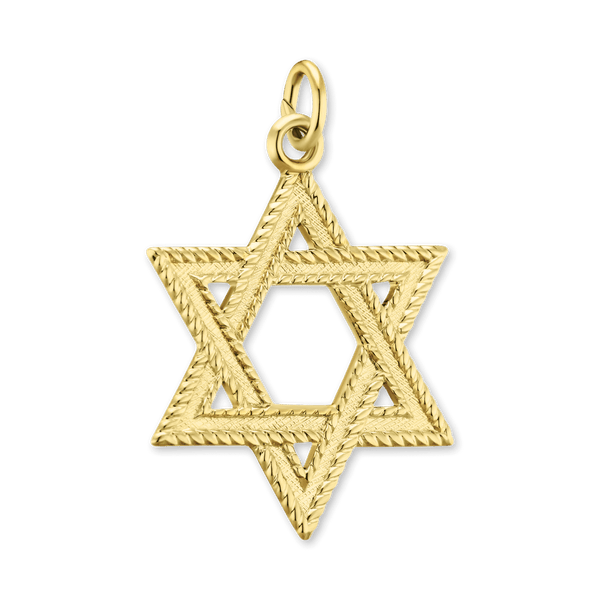 14K Gold Star of David with Detailed Edge (27 x 17 mm - 32 x 22 mm)