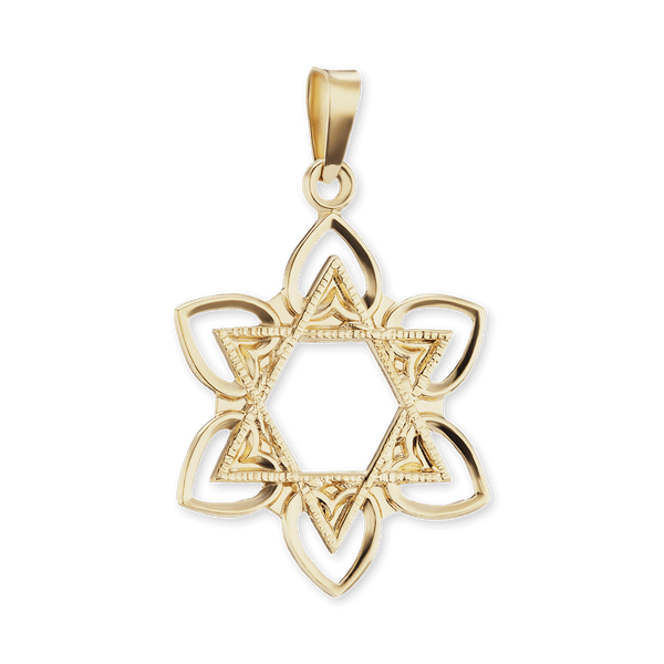 14K Gold Star of David with Flower Pendant (20 x 19 mm)