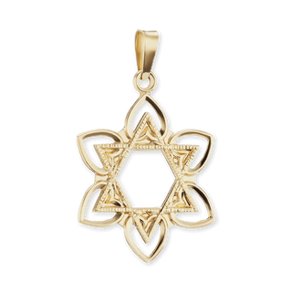 14K Gold Star of David with Flower Pendant (20 x 19 mm)