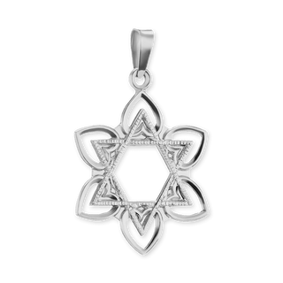 14K Gold Star of David with Flower Pendant (20 x 19 mm)