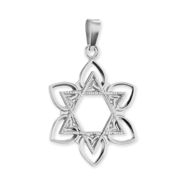 14K Gold Star of David with Flower Pendant (20 x 19 mm)