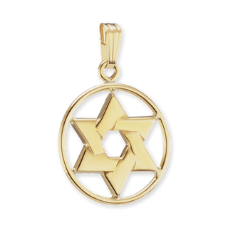 14K Gold Star of David in Circle Pendant (22 x 16 mm)