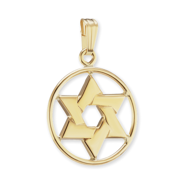 14K Gold Star of David in Circle Pendant (22 x 16 mm)